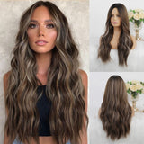 Popxstar 24 Inches  Long Synthetic Natural Wave Brown Ombre Hair Wigs Heat Resistant Hair Wigs for Black Women