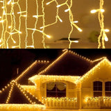 Popxstar 5M Christmas Lights Outdoor Waterproof Curtain Icicle Garland String Lights Droop 0.4-0.6m Decoration for Eaves Garden Lights