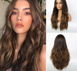 Popxstar 24 Inches  Long Synthetic Natural Wave Brown Ombre Hair Wigs Heat Resistant Hair Wigs for Black Women