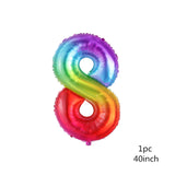 Popxstar  40inch New Rainbow Number Foil Balloons Happy Birthday Wedding Party Decoration Adult Colorful Unicorn Globos Kids Gift