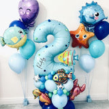 Popxstar Valentine's Day 44pcs Sea World Ocean Animal Balloons Set 1 2 3 4 5 6 7 8 9 Birthday Party Decorations Kids Baby Shower Boy Under The Sea Party