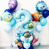 Popxstar Valentine's Day 44pcs Sea World Ocean Animal Balloons Set 1 2 3 4 5 6 7 8 9 Birthday Party Decorations Kids Baby Shower Boy Under The Sea Party