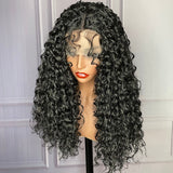 Popxstar Jet Black Colored Glueless Transparent Lace Front Wigs Synthetic Deep Wave For Black Women With Natural Hairline Cosplay Wigs