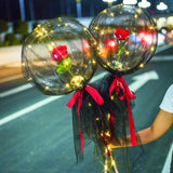 Popxstar 1set LED Luminous Rose Balloon with roses Transparent Bobo Ballon Valentines Bouquet Gift Bag Wedding Birthday Party Decorations