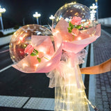Popxstar 1set LED Luminous Rose Balloon with roses Transparent Bobo Ballon Valentines Bouquet Gift Bag Wedding Birthday Party Decorations