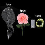 Popxstar 1set LED Luminous Rose Balloon with roses Transparent Bobo Ballon Valentines Bouquet Gift Bag Wedding Birthday Party Decorations