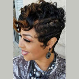 Popxstar Synthetic Hair Women Short Curly African American  Wig Machine Made